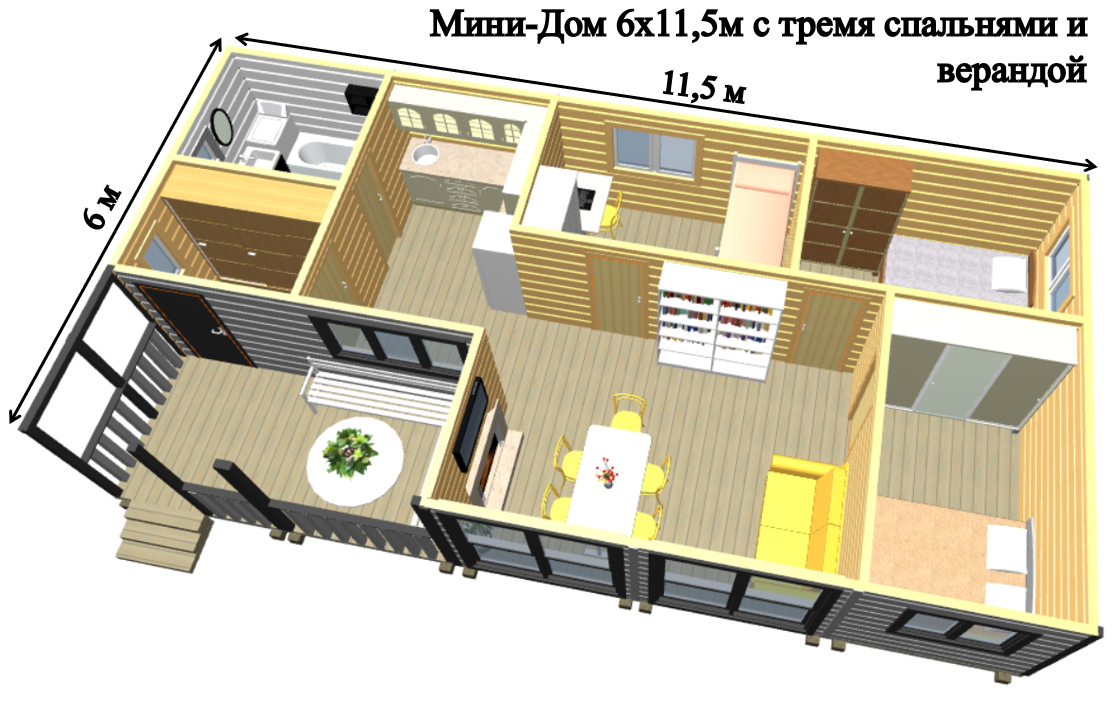 Проект садового домика 6х11,5м 