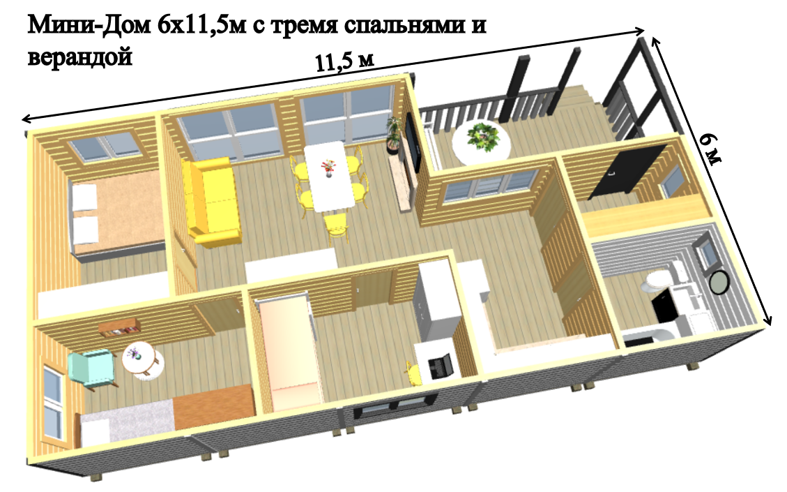 Проект садового домика 6х11,5м 