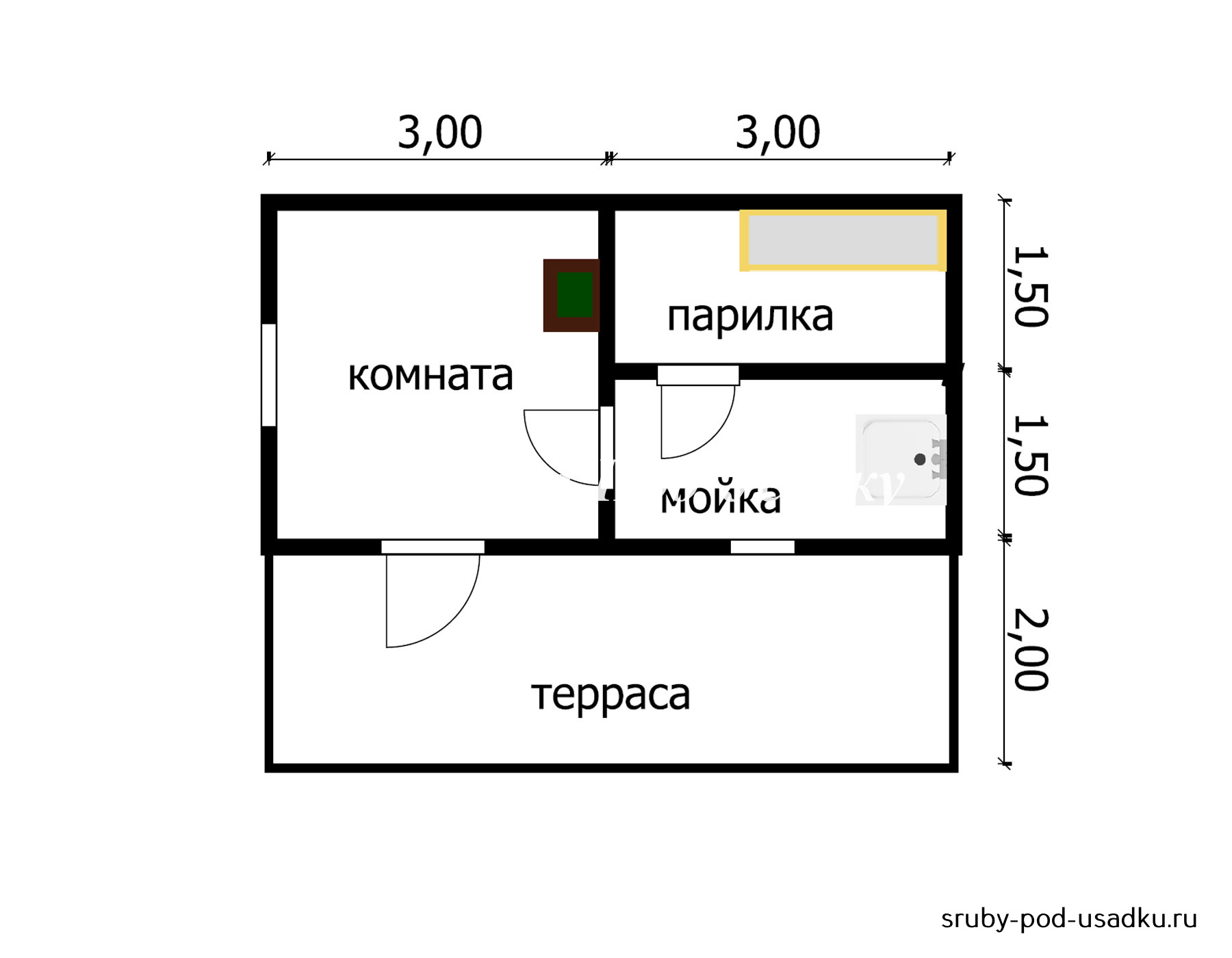 Размеры бани с парилкой и мойкой и комнатой